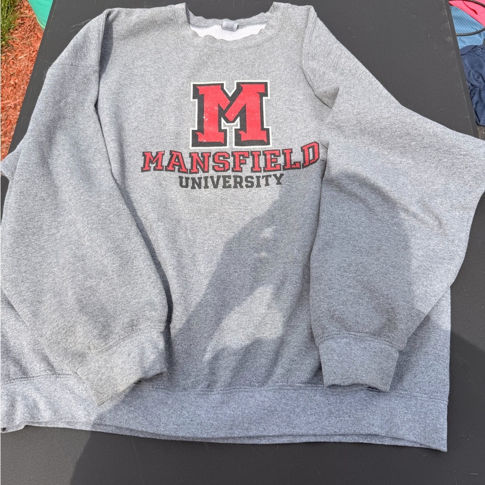 Mansfield University Grey Crewneck Sweatshirt with Red 'M'
